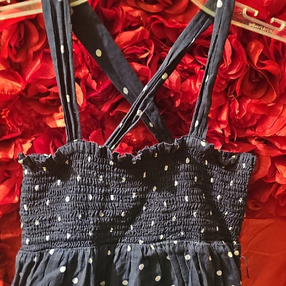 Old Navy Blue and White Smocked Polka Dot Halter Sundress Size Medium - Picture 2 of 7